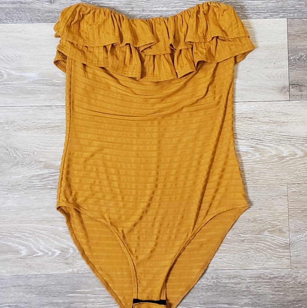 Mustard Ruffle Layer Bodysuit - Picture 2 of 4